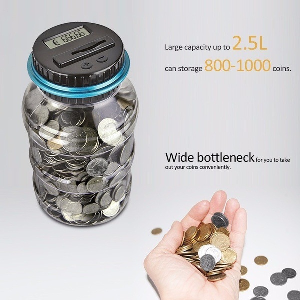 Count Coin Bank 1.8L NT $RMB USD Coin Bank Money Box Large Bucket Coin Bank