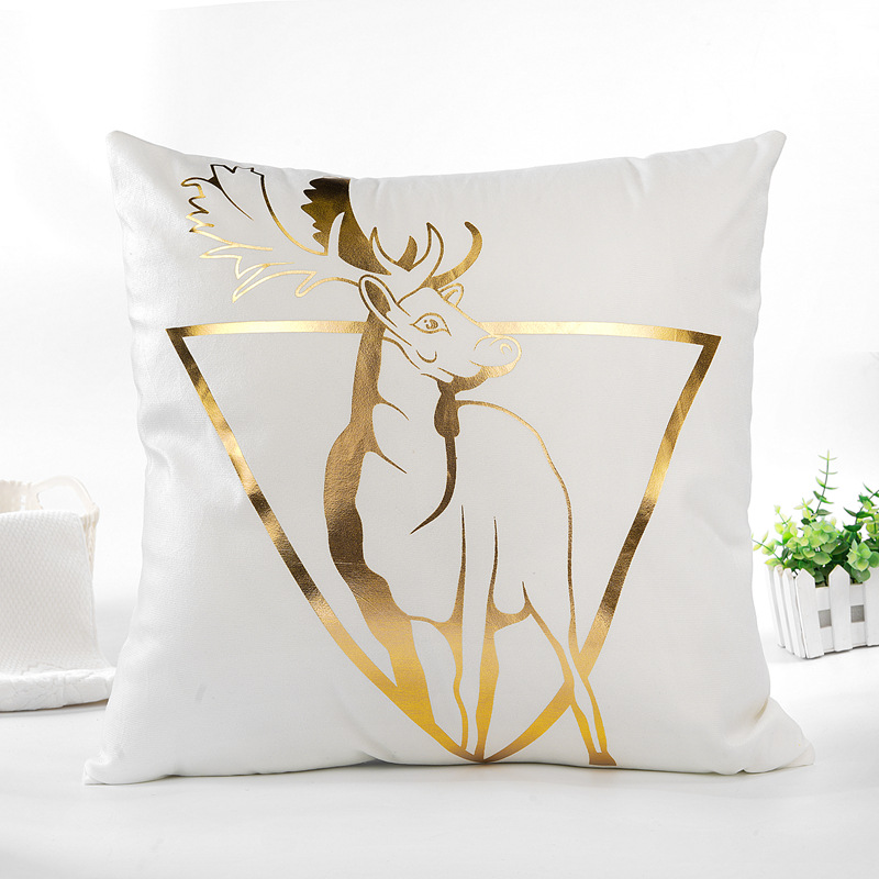 Christmas Elk hot gold pillow case texture pillow cushion living room sofa office cushion black and white ink leaf pillow Christmas Elk hot gold pillow case texture pillow cushion living room sofa office cushion black and white ink leaf pillow