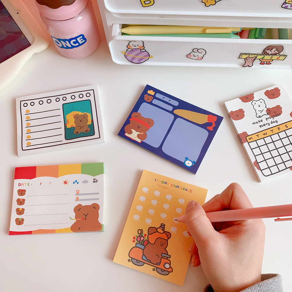 Korean Style Cartoon Cute Bear Cute Notepad Small Notebook Student Journal Tearable Memo Message Small Notebook
