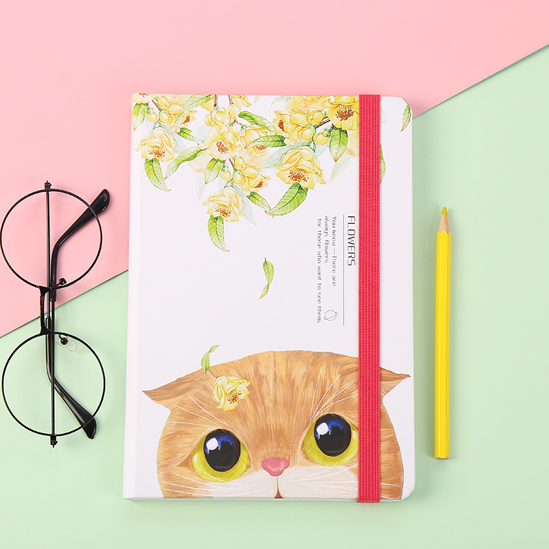 Office learning memo notebook new hardcover cute cat round corner hard copy
