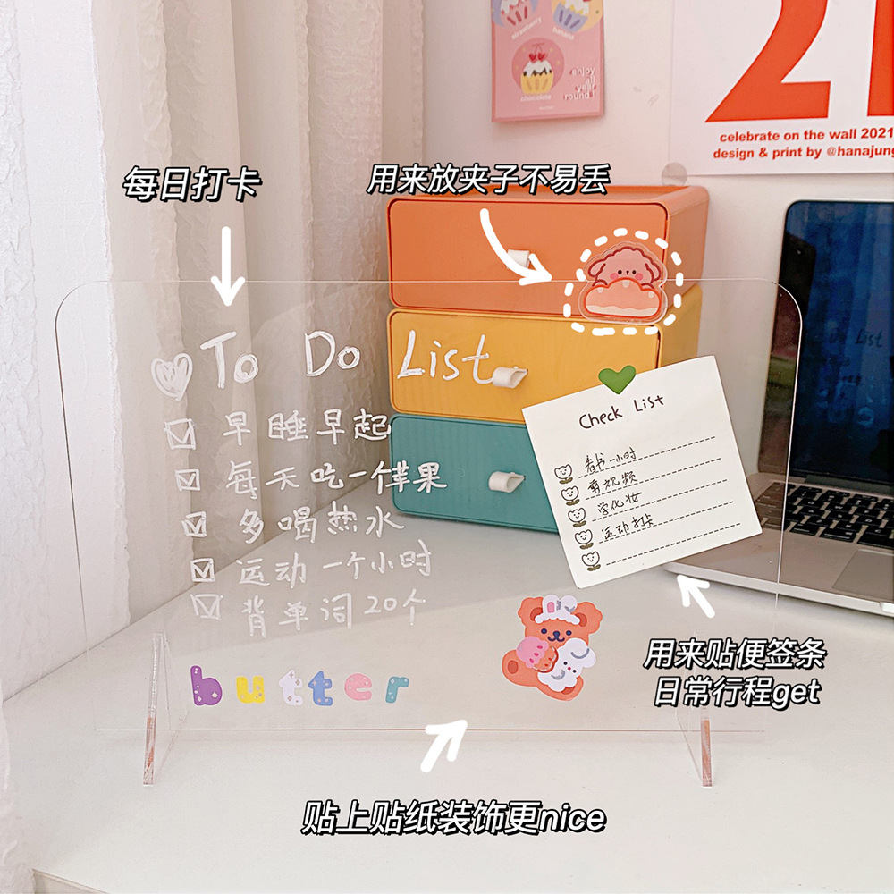 INS Style Simple Transparent Acrylic Note Board Student Message Board Creative Memo Portable Mini Writing Board