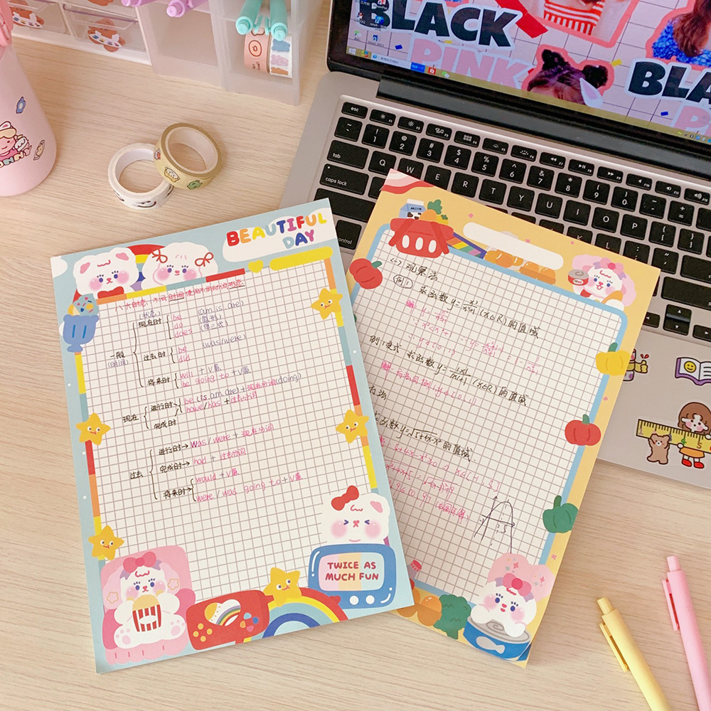 Korean Ins Cute Cartoon Girl Grid Plan Notepad Girl Heart Tear-off Note Message Memo