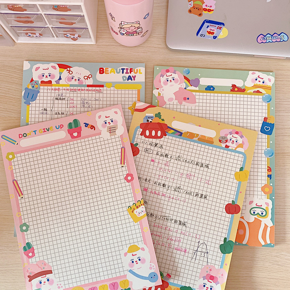 Korean Ins Cute Cartoon Girl Grid Plan Notepad Girl Heart Tear-off Note Message Memo