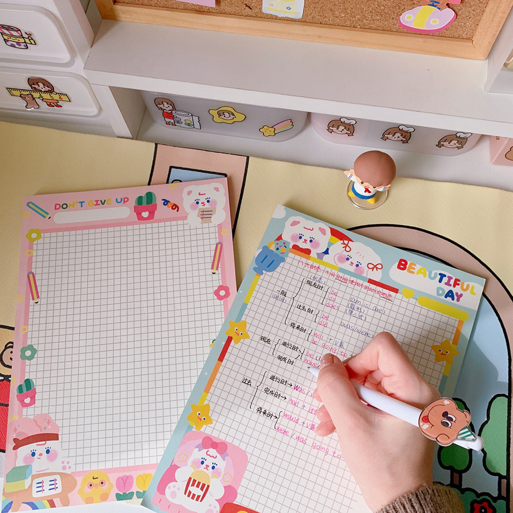 Korean Ins Cute Cartoon Girl Grid Plan Notepad Girl Heart Tear-off Note Message Memo