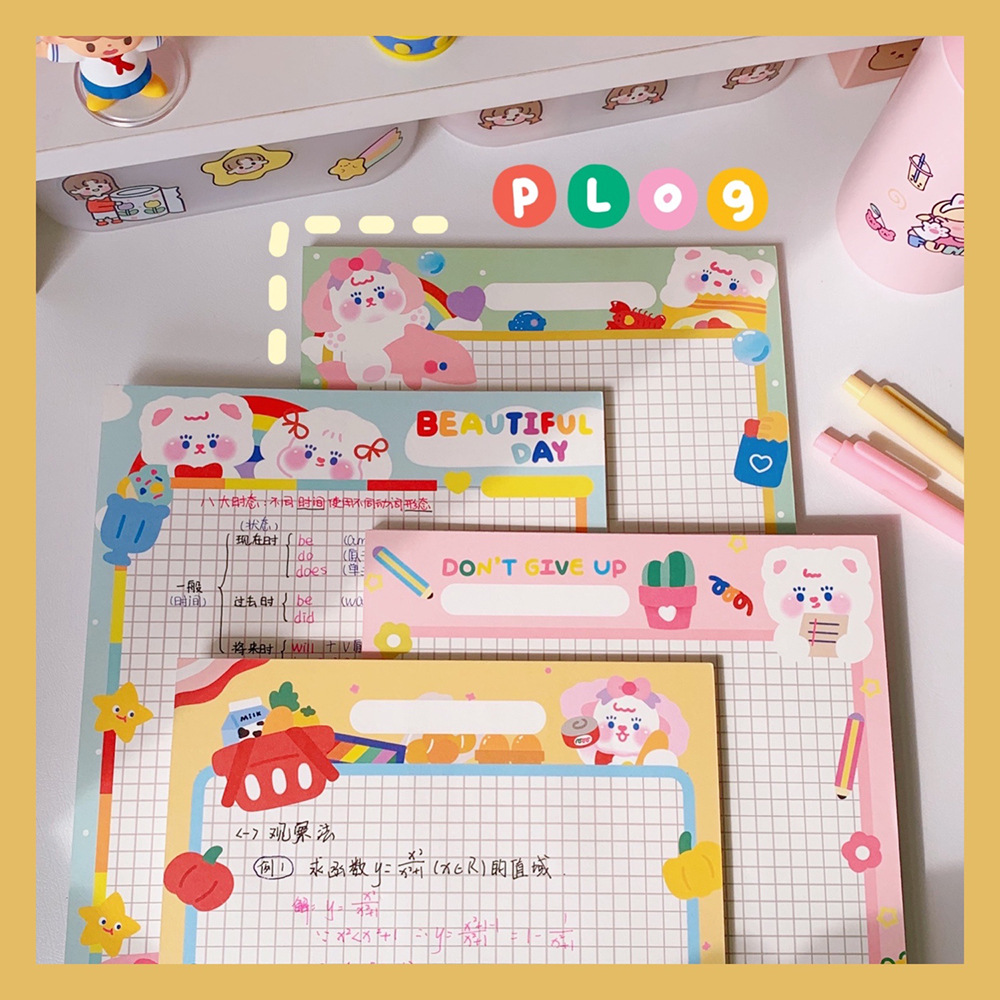 Korean Ins Cute Cartoon Girl Grid Plan Notepad Girl Heart Tear-off Note Message Memo