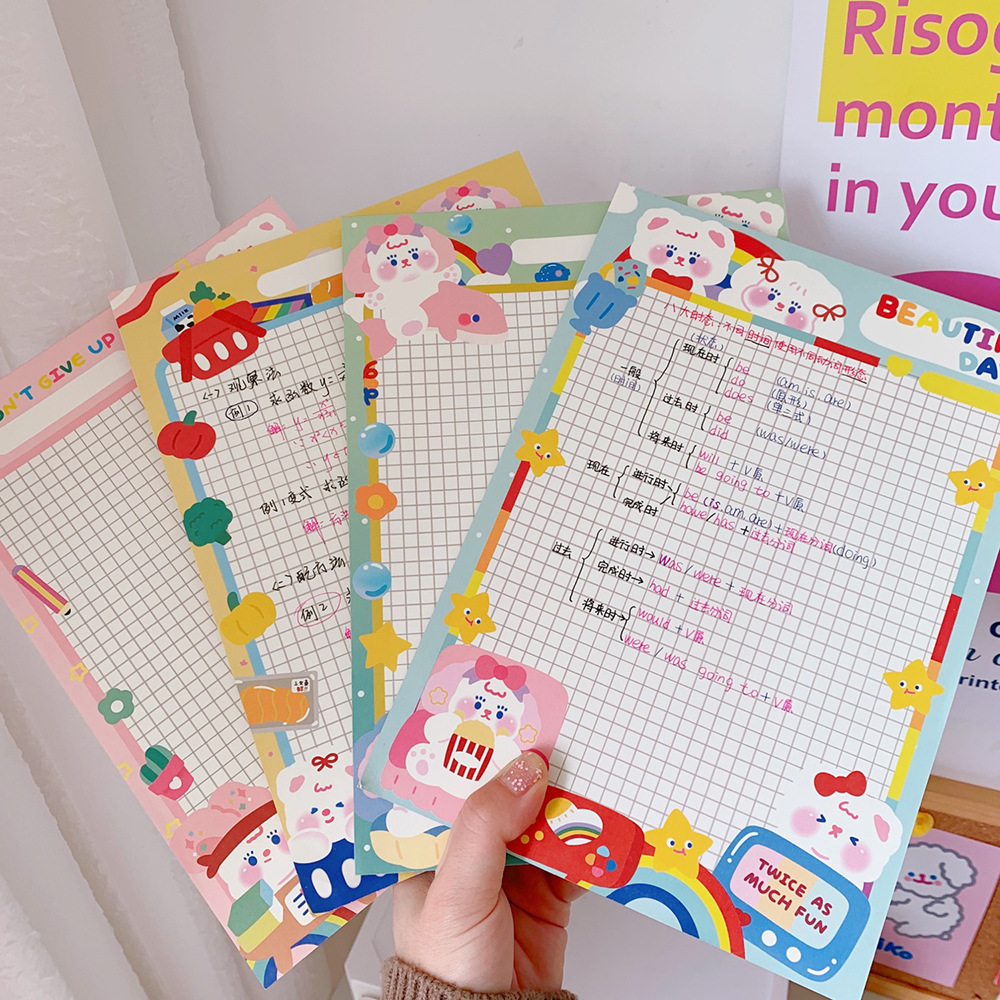 Korean Ins Cute Cartoon Girl Grid Plan Notepad Girl Heart Tear-off Note Message Memo