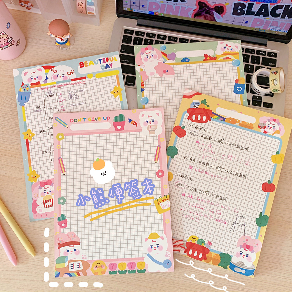 Korean Ins Cute Cartoon Girl Grid Plan Notepad Girl Heart Tear-off Note Message Memo