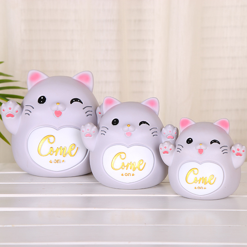 Creative Lucky Cat Savings Bank Crafts Children's Holiday Gift Resin Cartoon Money Box Coin Bank Factory Wholesale
