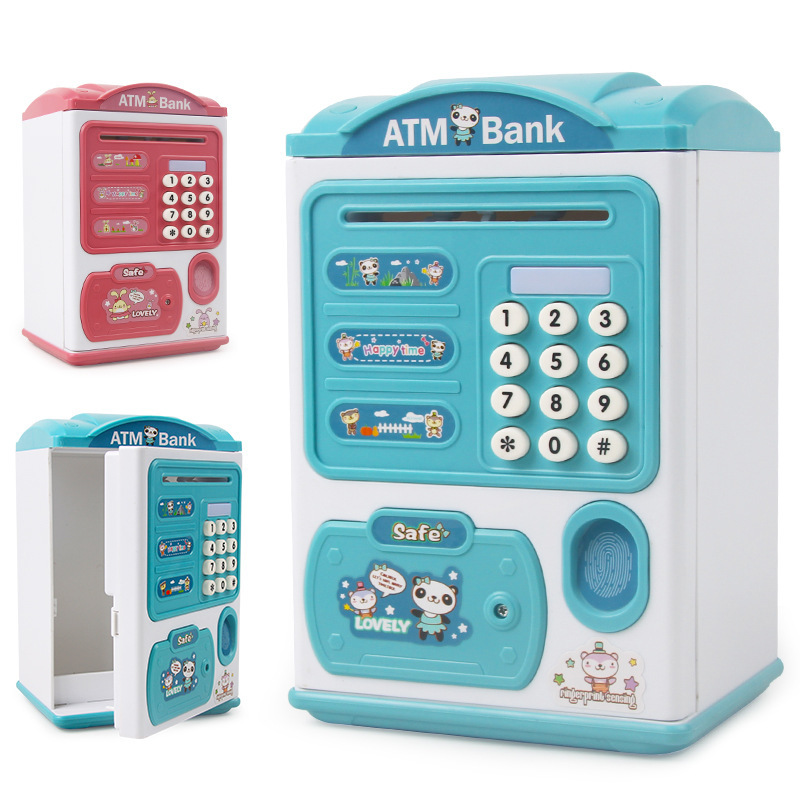 Simulation Fingerprint Password Induction Unlocking Money Box Automatic Roll Money Safe ATM Coin Bank Portable Toy