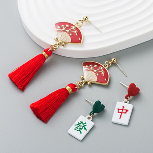 Chinese Style Sterling Silver Needle Alloy Lantern Bell Pearl Tassel Earrings Special-Interest Design Asymmetric New Year Earrings