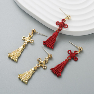 Chinese Style Sterling Silver Needle Alloy Lantern Bell Pearl Tassel Earrings Special-Interest Design Asymmetric New Year Earrings