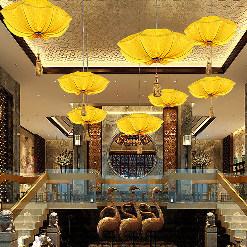 New Chinese Style Fabric Lotus Leaf Chandelier Chinese Style Restaurant Restaurant Lantern Imitation Chinese Classical Tea House Hotel Wedding
