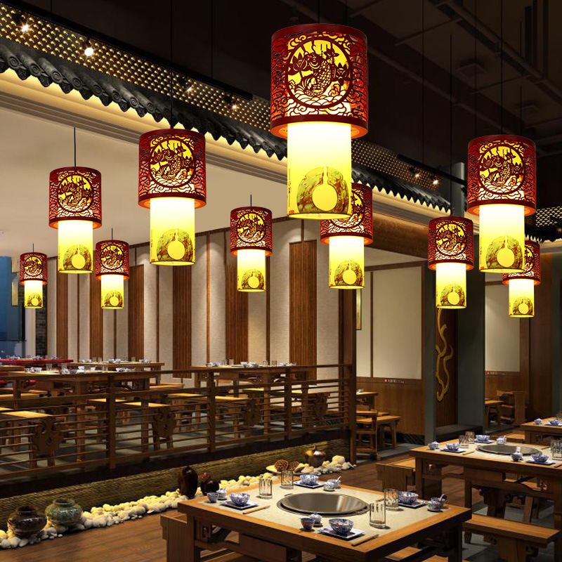 Chinese Style Small Droplight Aisle Balcony Single-Head Lantern Chinese Style Restaurant New Chinese Zen Antique Hot Pot Restaurant Lamps