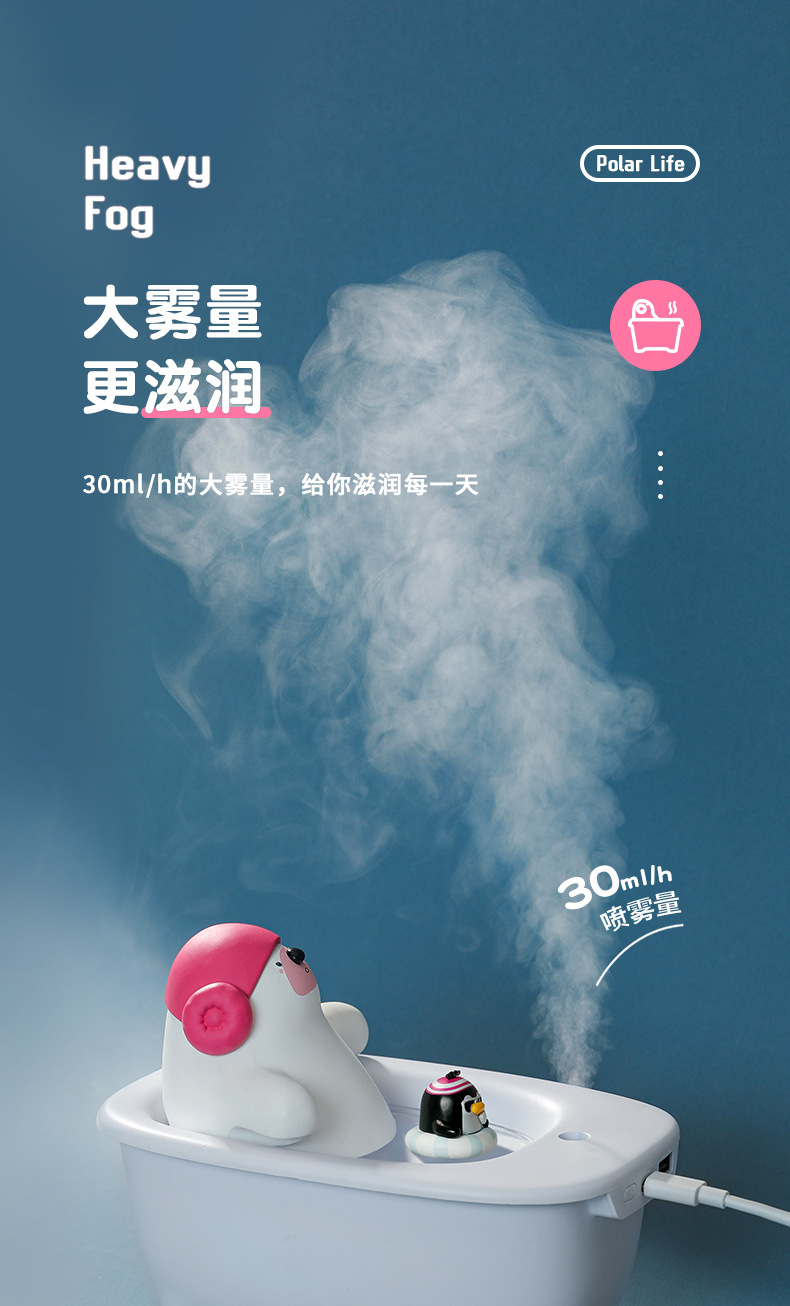 New Polar Species Bear Bathtub Mini Air Humidifier Cute Pet Household Bedroom Noiseless Small Spray