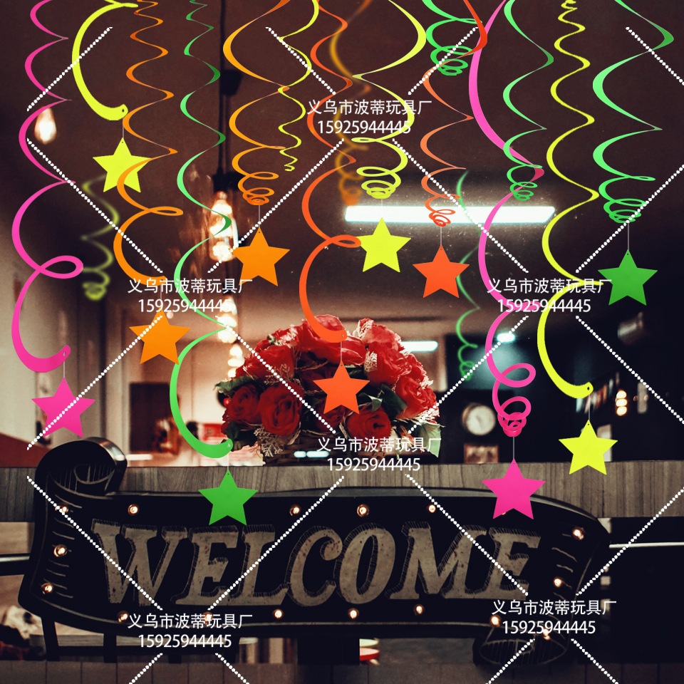 Happy Birthday Fluorescent Party Hanging Flag Birthday Party Latte Art Fluorescent Party Decoration Cross-Border Happy Birthday Fluorescent Party Hanging Flag Birthday Party Latte Art Fluorescent Party Decoration Cross-Border