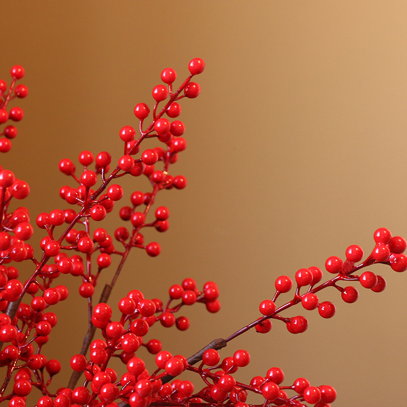 Simulation 5 Fork Berry Red Bean Branch Fortune Fruit Foam Chinese Hawthorn Pulp Berry Real Factory Wholesale Shooting Props Berry