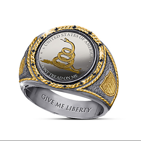 Rongyu American commemorative silver coin flag rattlesnake ring western European and American cowboy double color engraved ring for men