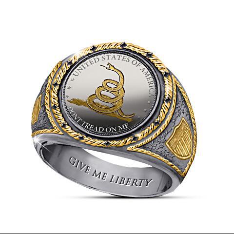 Rongyu American commemorative silver coin flag rattlesnake ring western European and American cowboy double color engraved ring for men Rongyu American commemorative silver coin flag rattlesnake ring western European and American cowboy double color engraved ring for men