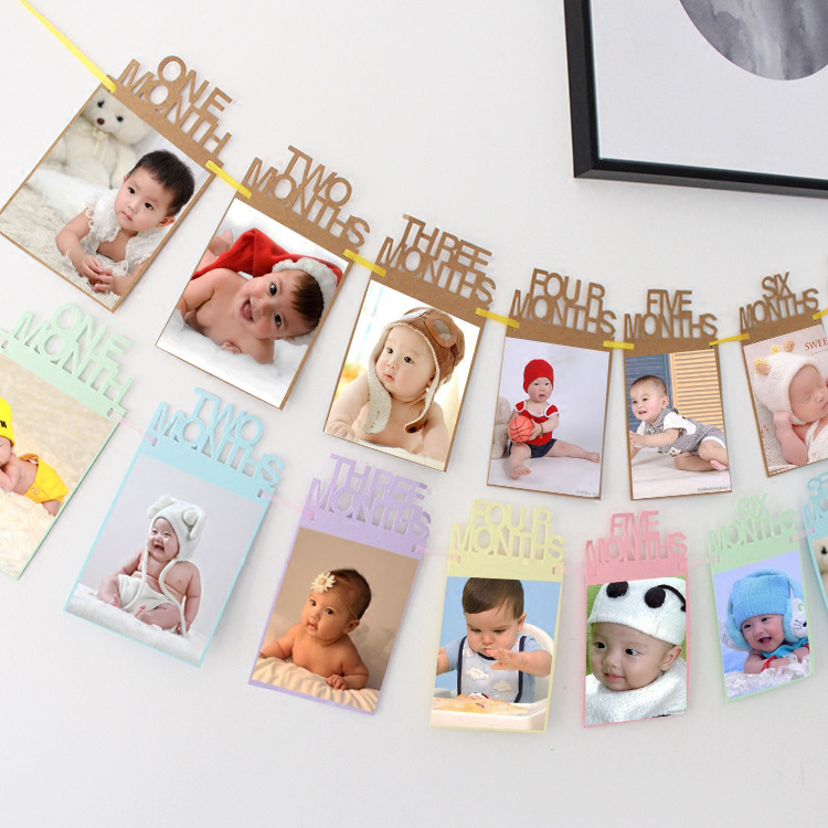 Baby Full-Year A Hundred Day Birthday Photo Hanging Flags Kraft Paper Photo Frame Hanging Flag 1 Year Old Photo Wall Decoration Colorful Flags Baby Full-Year A Hundred Day Birthday Photo Hanging Flags Kraft Paper Photo Frame Hanging Flag 1 Year Old Photo Wall Decoration Colorful Flags