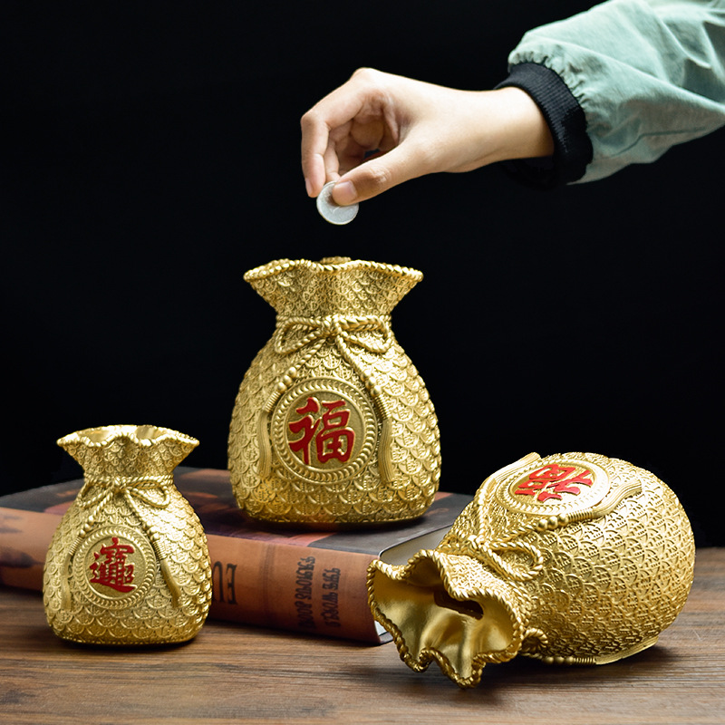 New Chinese Creative Money Bag Resin Decorations Spring Festival Fortune Meaning Saving Bag Living Room TV Cabinet Lucky Bag Decoration