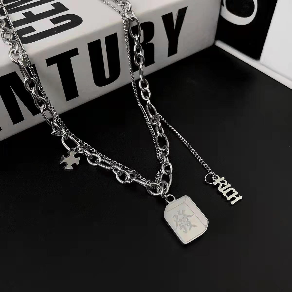 New Ins Style Titanium Steel Square Plate Double Layer Fortune Necklace Hip Hop Clavicle Chain Sweater Chain Sweater Chain Fashion Temperament Female New Ins Style Titanium Steel Square Plate Double Layer Fortune Necklace Hip Hop Clavicle Chain Sweater Chain Sweater Chain Fashion Temperament Female