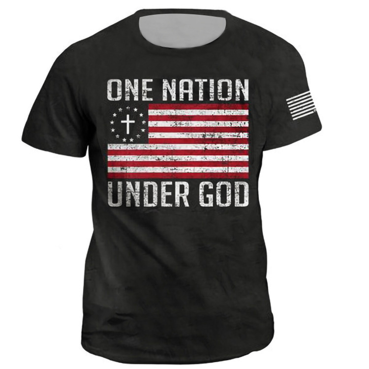 Retro Printed 2022 European and American European Size Cross-Border Hot Selling Short Sleeve Source Factory Spot Men&#039;s Clothing American Flag Hip Hop