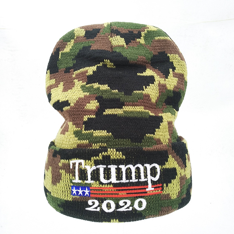 New Trump 2020trump Camouflage Woolen Cap American Flag Embroidered Knitted Hat Thermal Head Cover Hat New Trump 2020trump Camouflage Woolen Cap American Flag Embroidered Knitted Hat Thermal Head Cover Hat