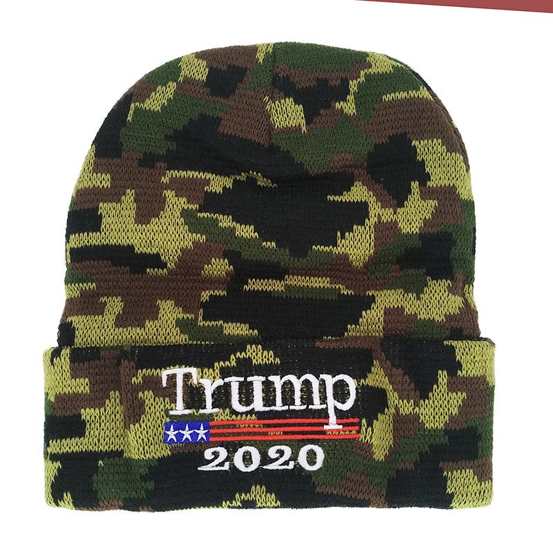 New Trump 2020trump Camouflage Woolen Cap American Flag Embroidered Knitted Hat Thermal Head Cover Hat New Trump 2020trump Camouflage Woolen Cap American Flag Embroidered Knitted Hat Thermal Head Cover Hat