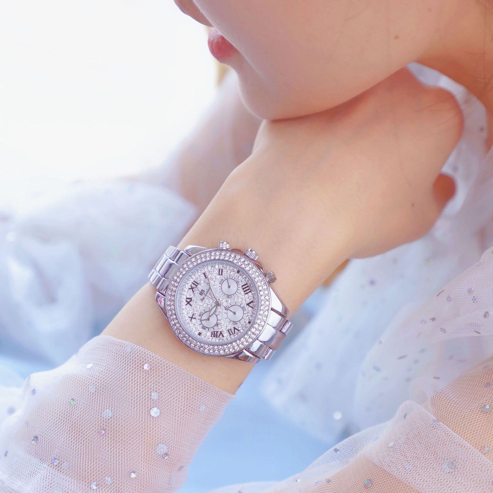 BS New Arrival Hot Sale Watch Factory Direct Sales Foreign Trade Linked List Customization Women&#039;s Watch Full of Diamonds One Piece Dropshipping Fa1161