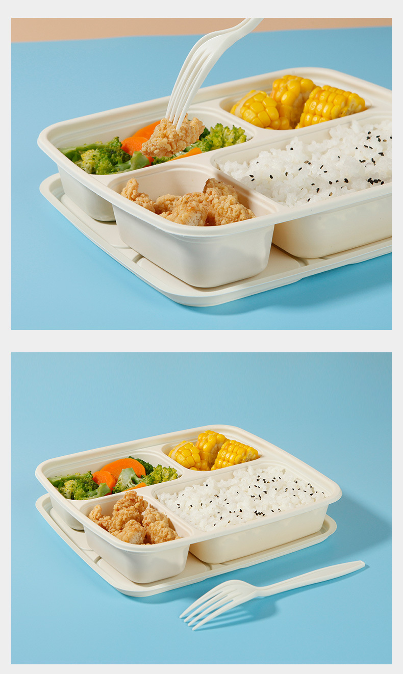 Corn Starch Disposable Three-Grid Lunch Box Degradable Starch-Based Packaging Take-out Box Customized Corn Starch Disposable Three-Grid Lunch Box Degradable Starch-Based Packaging Take-out Box Customized