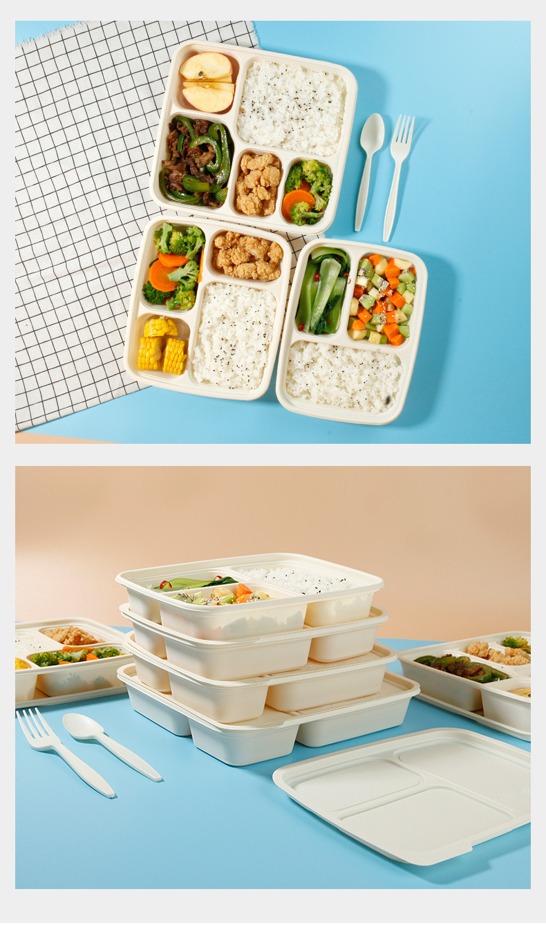 Corn Starch Disposable Three-Grid Lunch Box Degradable Starch-Based Packaging Take-out Box Customized Corn Starch Disposable Three-Grid Lunch Box Degradable Starch-Based Packaging Take-out Box Customized