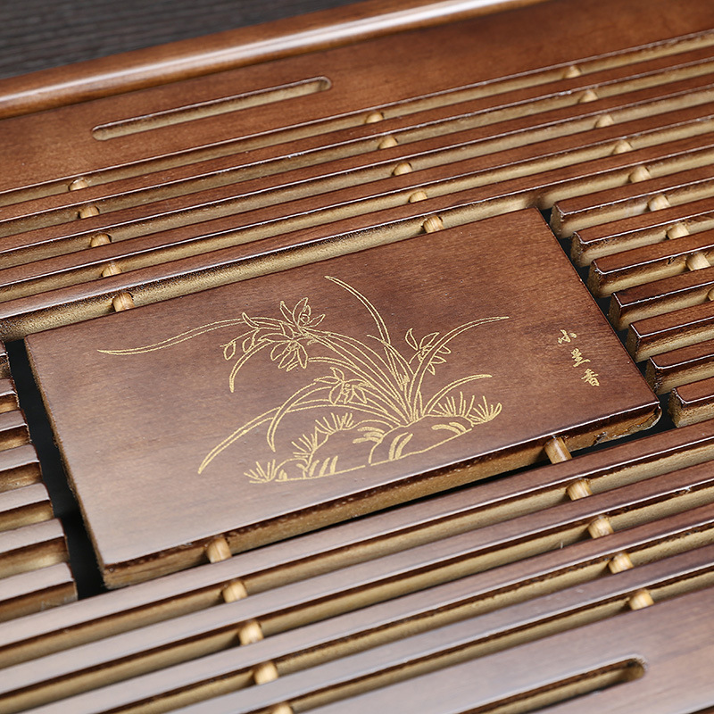  Tea Tray Household Kemu Small Number Drawer-Type Wooden Tea Set Tray Drainage Water Storage Solid Wood Tea Table