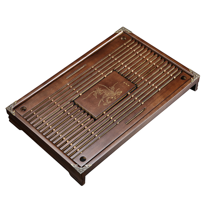  Tea Tray Household Kemu Small Number Drawer-Type Wooden Tea Set Tray Drainage Water Storage Solid Wood Tea Table