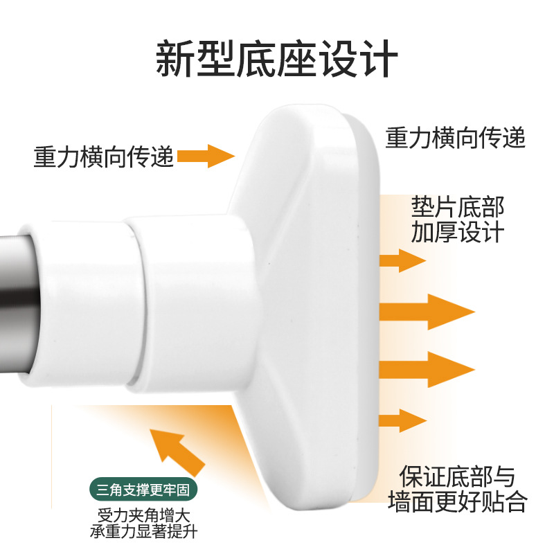 Rod PunchFree Telescopic Rod Bathroom Bathroom Curtain Rod of Door Balcony Clothes Drying Straight Rod Single Rod Whole