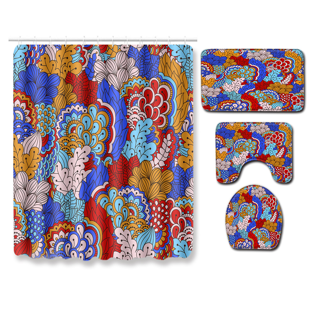 Abstract Bathroom Mats Combination 4 PCs Set Toilet Carpet Shower Room Mat Mat Cross-Border Delivery Abstract Bathroom Mats Combination 4 PCs Set Toilet Carpet Shower Room Mat Mat Cross-Border Delivery
