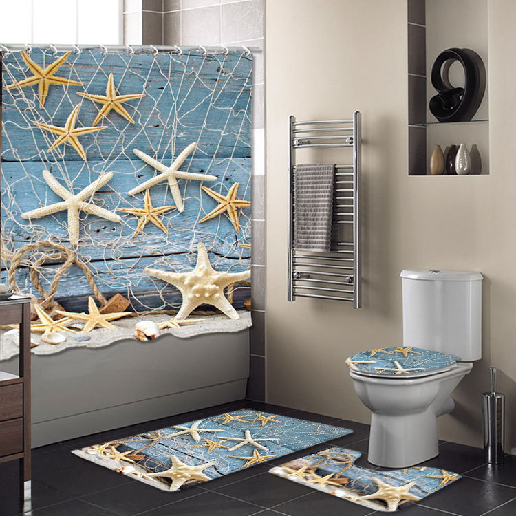 Cross-Border New Bathroom Set Bathroom Four-Piece Set Super Waterproof Shower Curtain Living Room Carpet Floor Mat Customizable