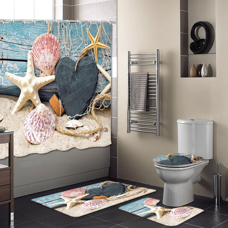 Cross-Border New Bathroom Set Bathroom Four-Piece Set Super Waterproof Shower Curtain Living Room Carpet Floor Mat Customizable