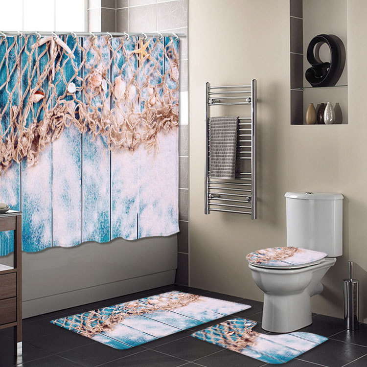 Cross-Border New Bathroom Set Bathroom Four-Piece Set Super Waterproof Shower Curtain Living Room Carpet Floor Mat Customizable
