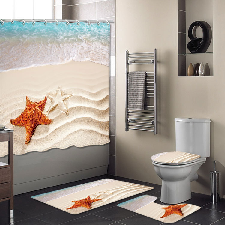 Cross-Border New Bathroom Set Bathroom Four-Piece Set Super Waterproof Shower Curtain Living Room Carpet Floor Mat Customizable
