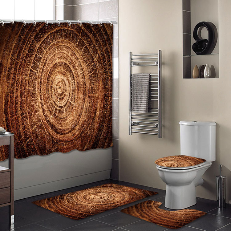 Cross-Border New Bathroom Set Bathroom Four-Piece Set Super Waterproof Shower Curtain Living Room Carpet Floor Mat Customizable
