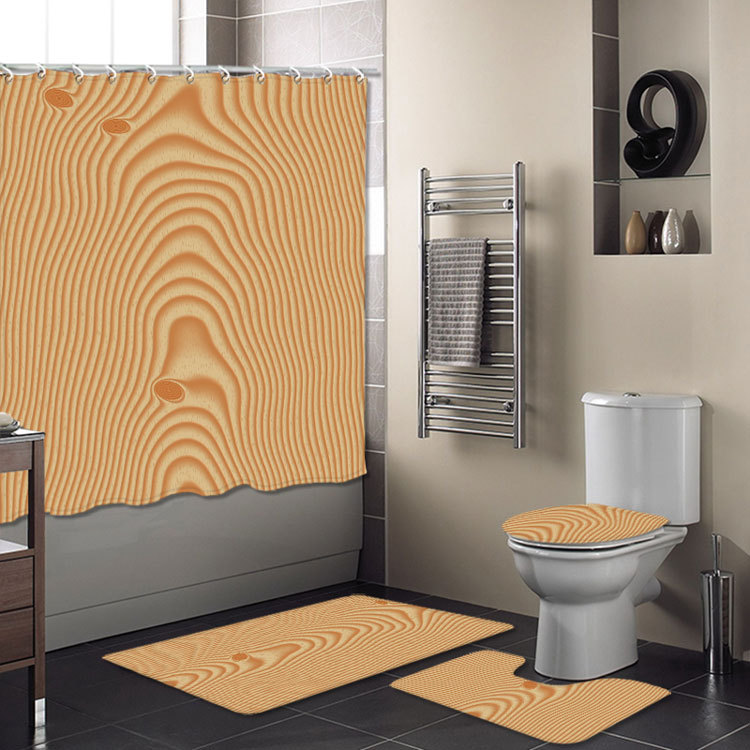 Cross-Border New Bathroom Set Bathroom Four-Piece Set Super Waterproof Shower Curtain Living Room Carpet Floor Mat Customizable