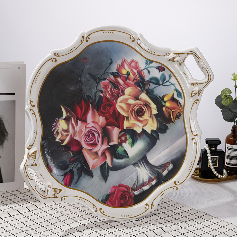 Manufacturers Direct round tray kitchen pastry tray tray imitation porcelain tray creative wholesale