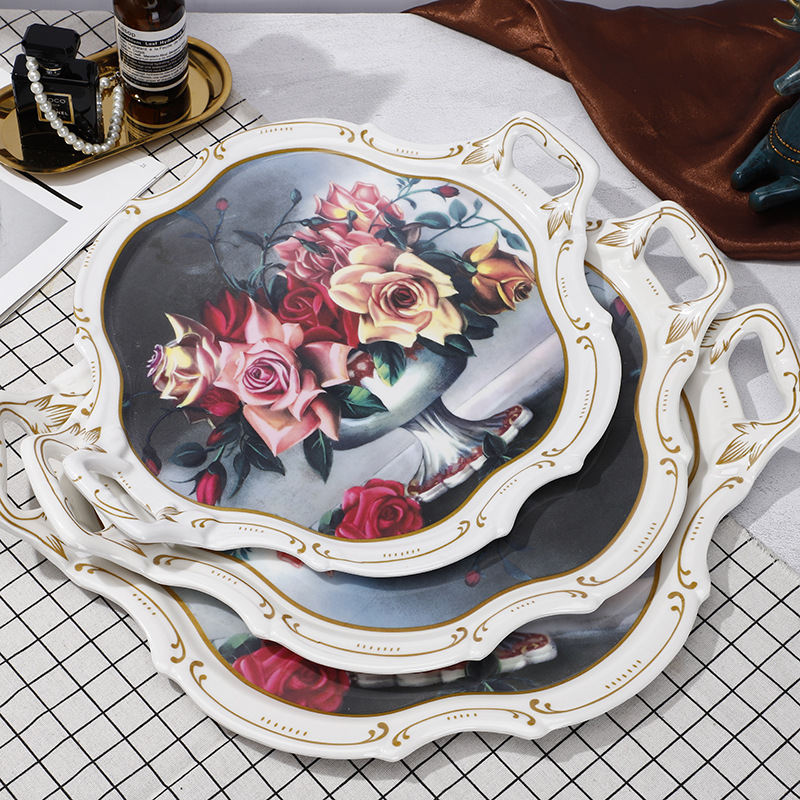 Manufacturers Direct round tray kitchen pastry tray tray imitation porcelain tray creative wholesale