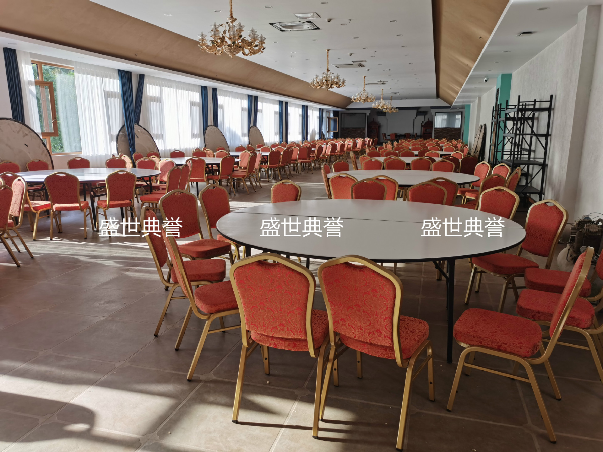 Hefei Star Hotel Banquet Hall Dining Table and Chair Wedding Folding Table and Chair Hotel Conference Metal Steel Chair