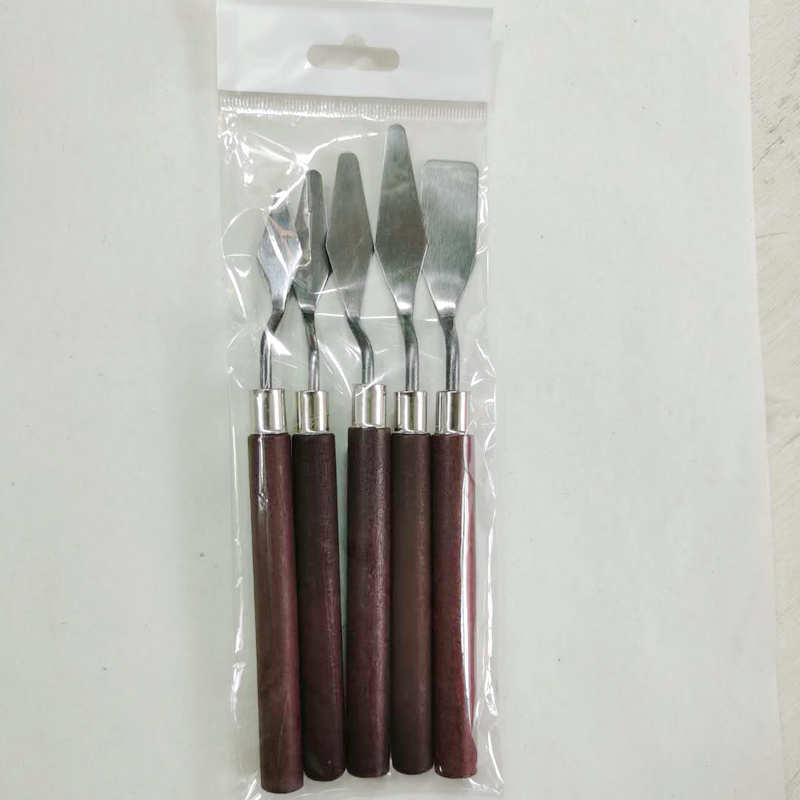 Stainless Steel Art Oil Painting Knife Palette Knife Painting Supplies Wooden Flat Pointed Paint Scraper Blade