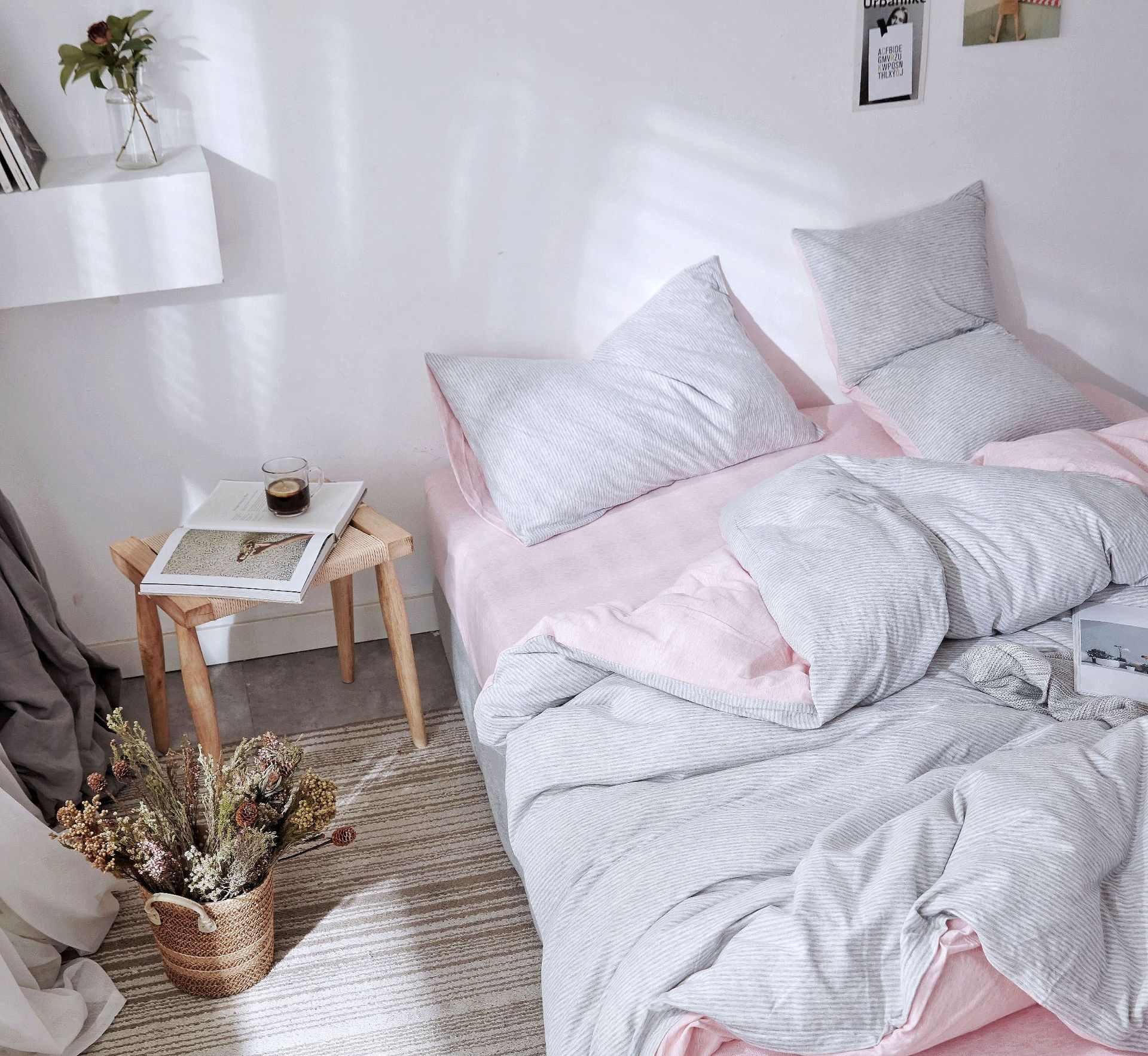 Four-Piece Set of Japanese Style Muji Knitted Cotton Striped Bedding Set 1.5 1.8 M Bedding Wholesale Four-Piece Set of Japanese Style Muji Knitted Cotton Striped Bedding Set 1.5 1.8 M Bedding Wholesale