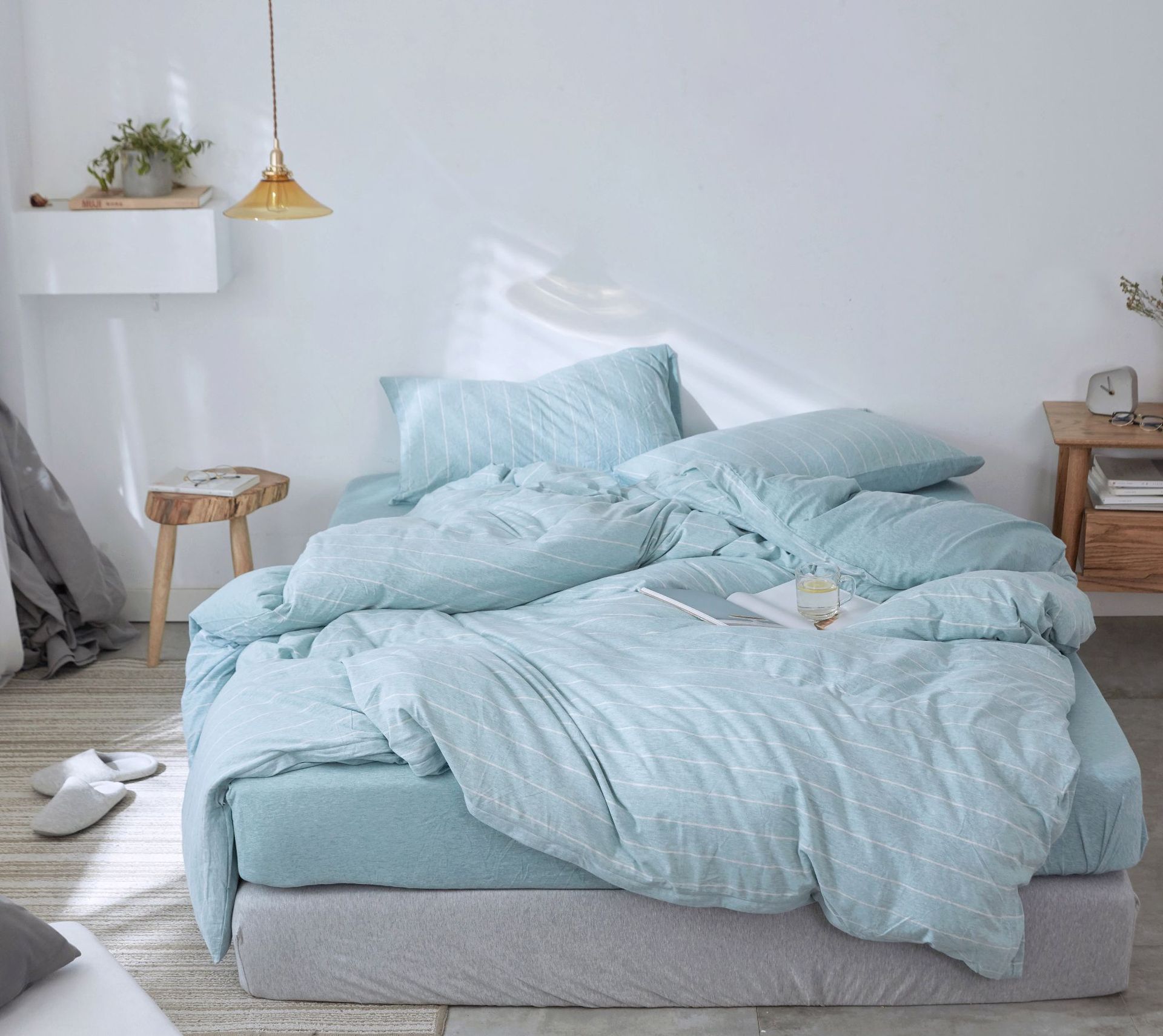 Four-Piece Set of Japanese Style Muji Knitted Cotton Striped Bedding Set 1.5 1.8 M Bedding Wholesale Four-Piece Set of Japanese Style Muji Knitted Cotton Striped Bedding Set 1.5 1.8 M Bedding Wholesale