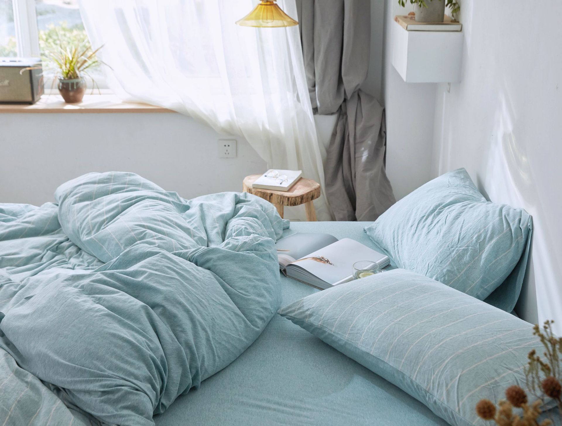 Four-Piece Set of Japanese Style Muji Knitted Cotton Striped Bedding Set 1.5 1.8 M Bedding Wholesale Four-Piece Set of Japanese Style Muji Knitted Cotton Striped Bedding Set 1.5 1.8 M Bedding Wholesale