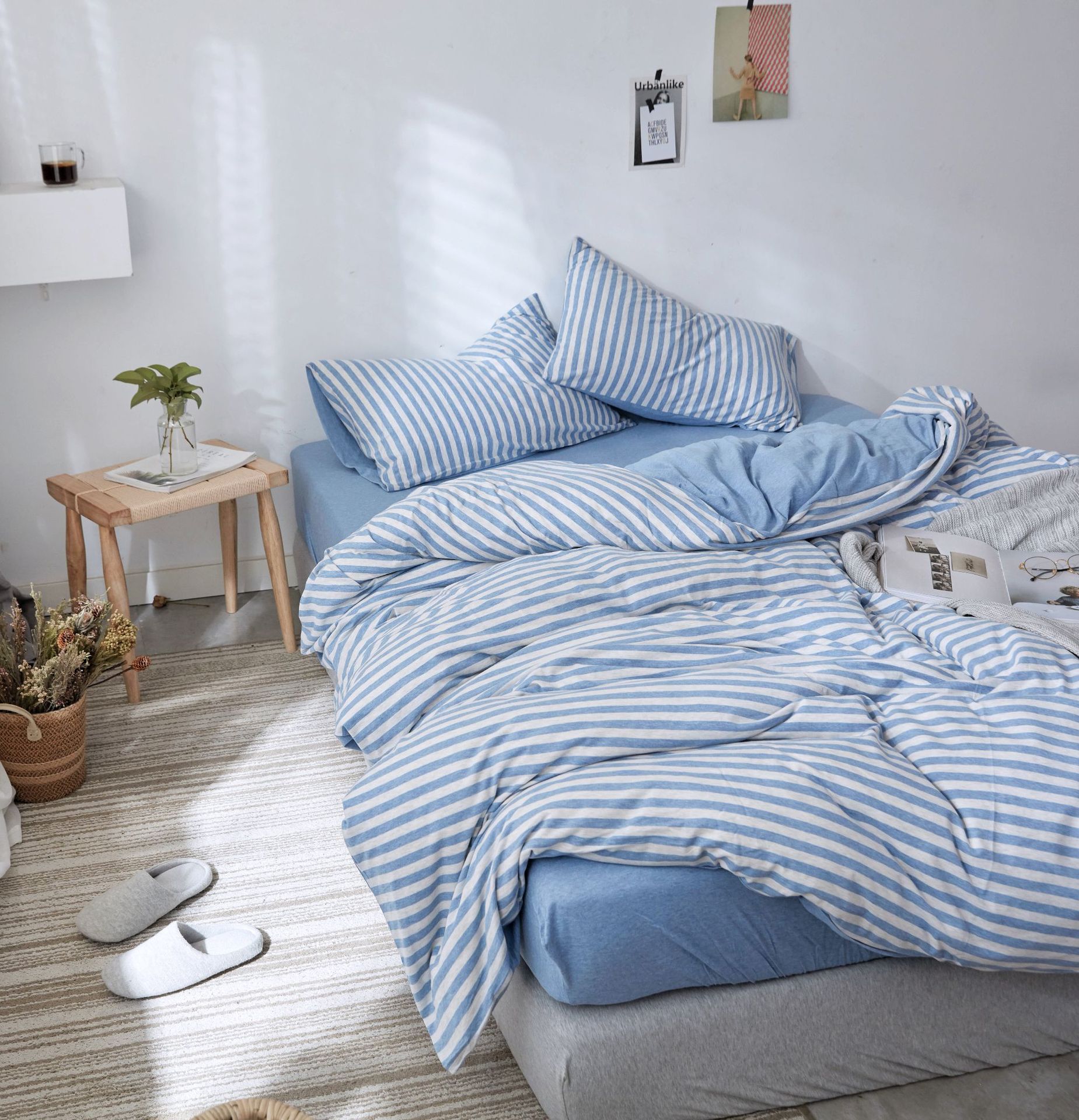 Four-Piece Set of Japanese Style Muji Knitted Cotton Striped Bedding Set 1.5 1.8 M Bedding Wholesale Four-Piece Set of Japanese Style Muji Knitted Cotton Striped Bedding Set 1.5 1.8 M Bedding Wholesale