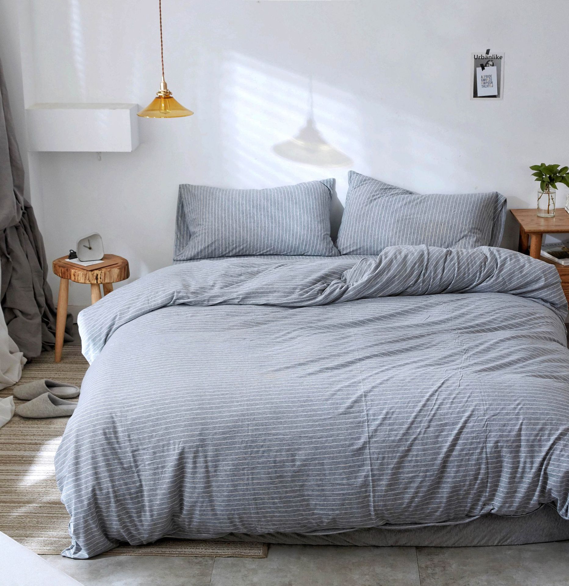 Four-Piece Set of Japanese Style Muji Knitted Cotton Striped Bedding Set 1.5 1.8 M Bedding Wholesale Four-Piece Set of Japanese Style Muji Knitted Cotton Striped Bedding Set 1.5 1.8 M Bedding Wholesale
